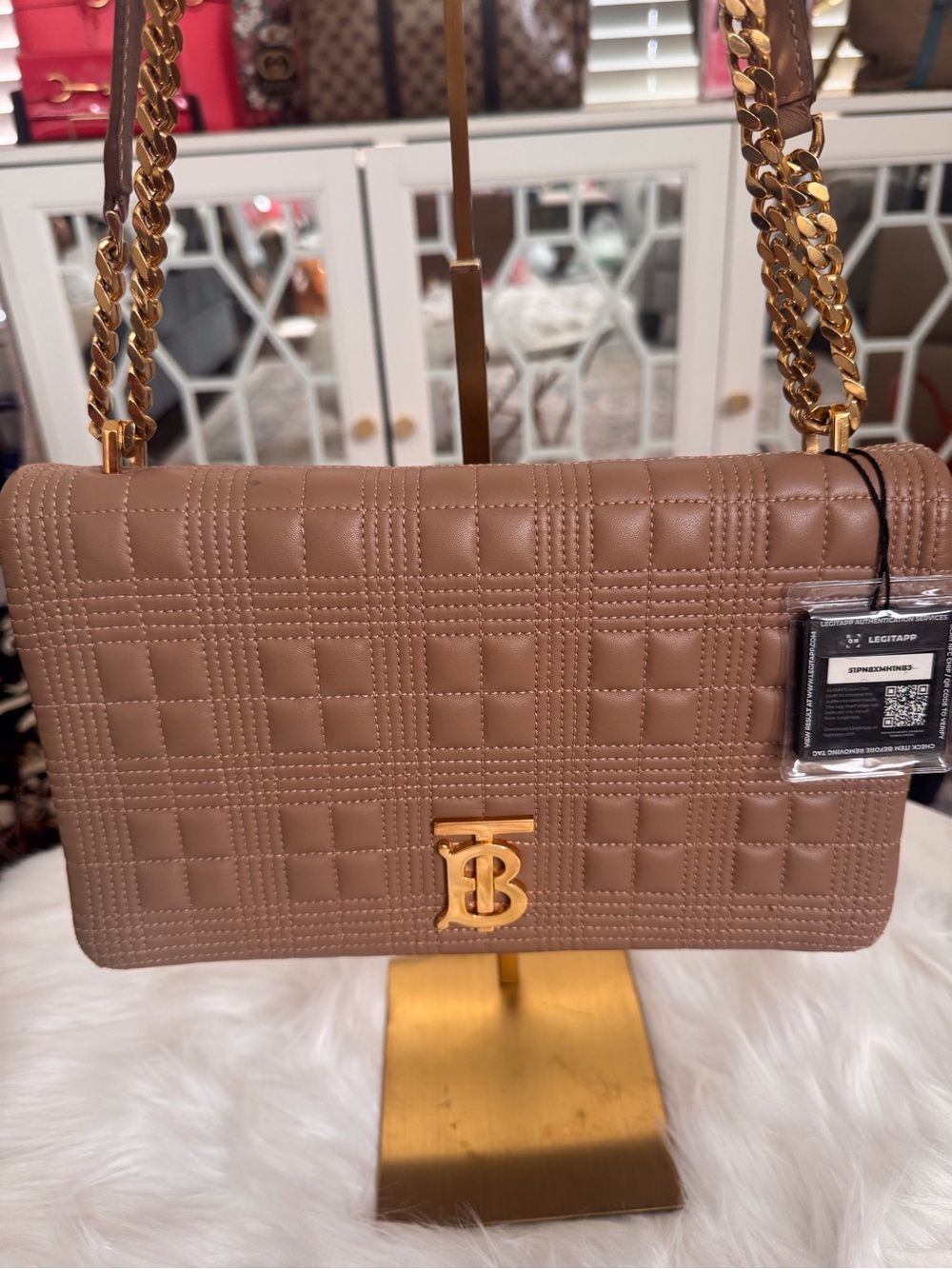 Burberry Lola Quilted Shoulder Bag with TB Monogram Gold-Tone Hardware
